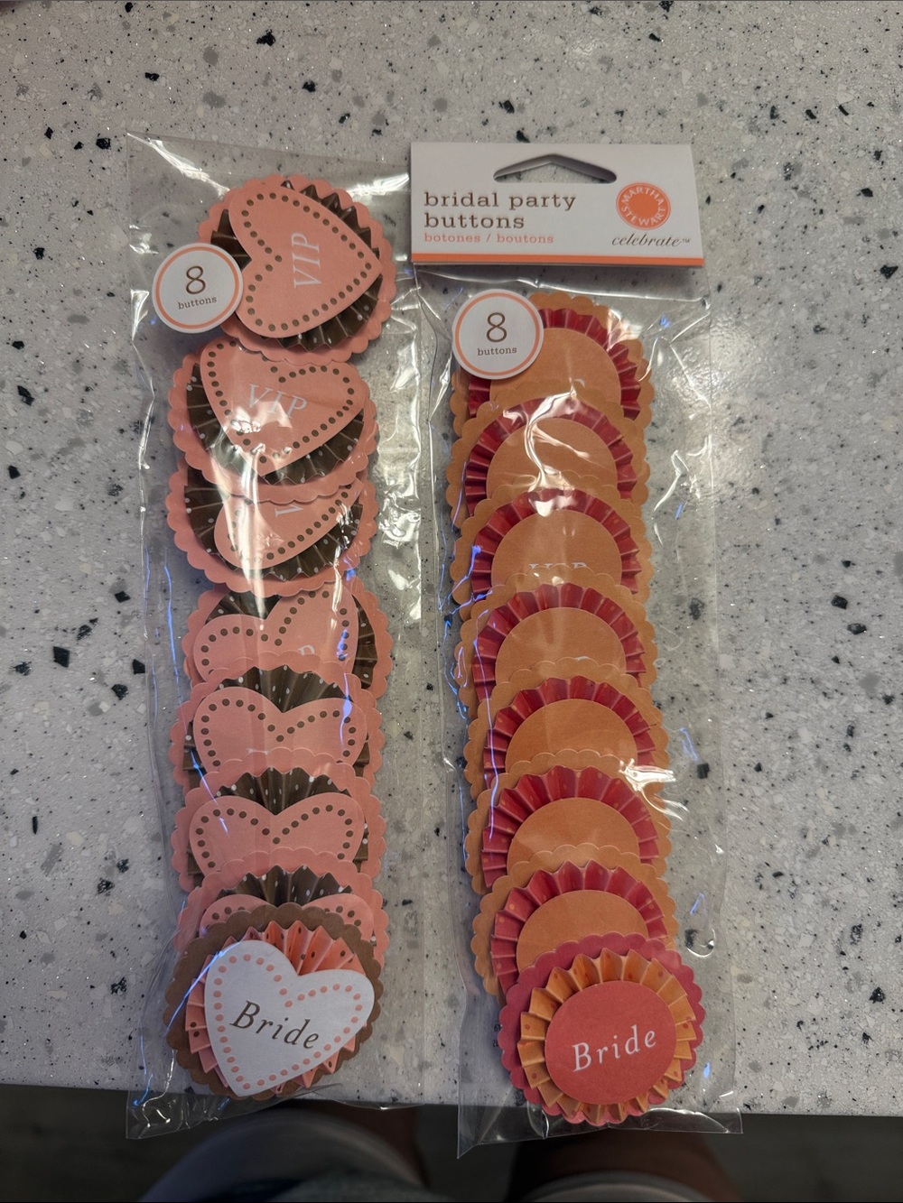 Bridal Party Buttons - Peach & Coral 'Bride' and Heart VIP Sets